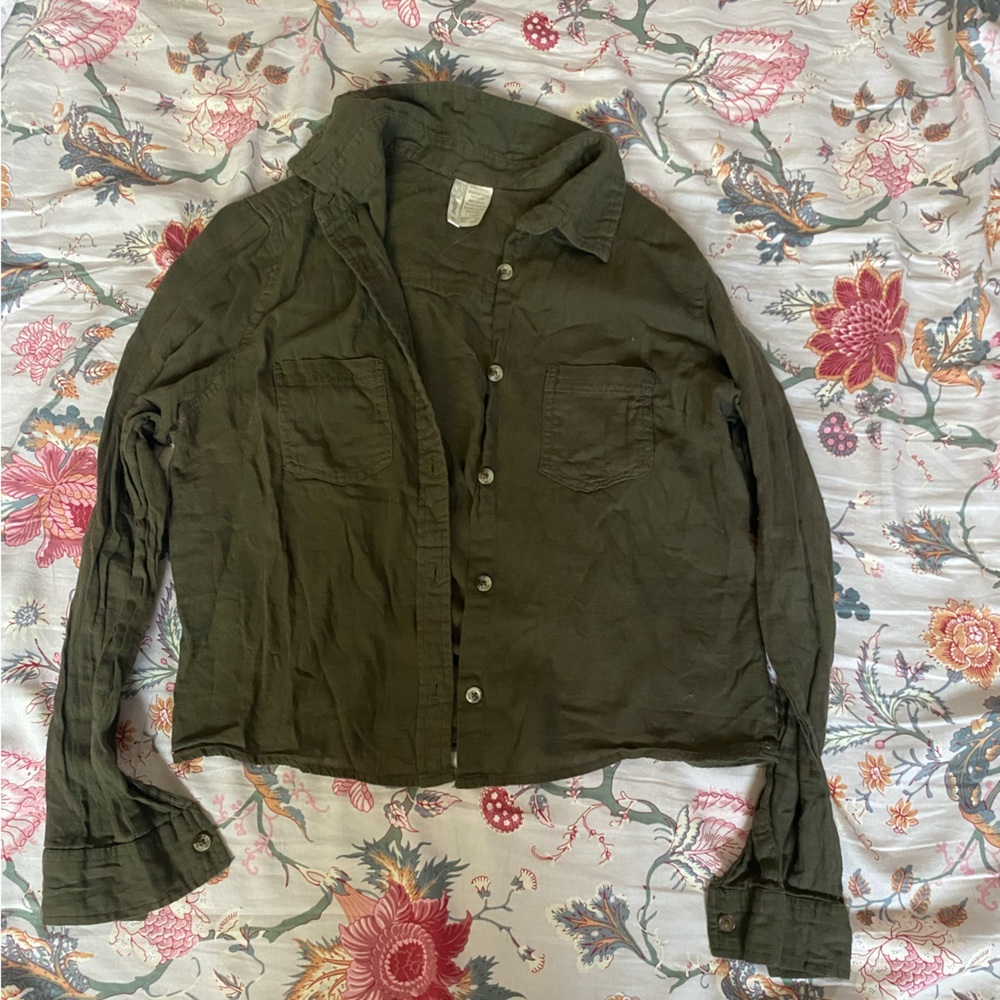 Japna Sage Green Cropped Button Down 100% Cotton - size Small